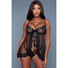 BeWicked Emma Polka Dot Mesh Babydoll Black S