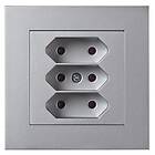 Elko Vägguttag Plus 3-vägs Euro infällt aluminium, 1848289