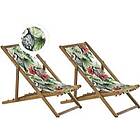 Beliani Set of 2 Garden Loungers Light Acacia Wood ANZIO Toucan Pattern