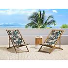 Beliani Set of 2 Garden Loungers Light Acacia Wood Animal Pattern ANZIO