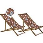 Beliani Set of 2 Garden Loungers Light Acacia Wood ANZIO Poppies Pattern