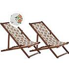 Beliani Set of 2 Garden Loungers Dark Acacia Wood Orange Pattern ANZIO