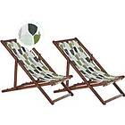 Beliani Set of 2 Garden Loungers Dark Acacia Wood Leaf Pattern Green ANZIO
