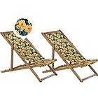 Beliani Set of 2 Garden Loungers Light Acacia Wood Flower Pattern Yellow ANZIO