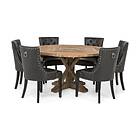 Manor House Lyon Matgrupp 150 cm Rund med 6 Tuva Fåtölj Vintage Alm/Svart PU