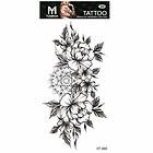 Tillfällig Tatuering 19 x 9cm 3 Svartvita blommor med blad
