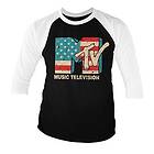 MTV Distressed USA-Flag Baseball 3/4 Sleeve Tee, Long Sleeve T-Shirt (Herr)