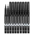 Panduro tuschpennor / fineliners – 10-pack svarta pennor i 10 olika storlekar 0,1–0,8, 1,0 mm samt brush / penselspets