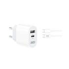 XO väggladdare med 1x USB 1x USB-C 2,4A & USB-C kabel