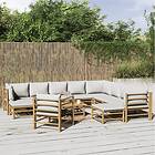 vidaXL Loungegrupp 12 delar ljusgråa dynor bambu