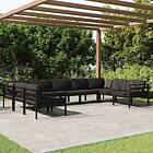 vidaXL Loungegrupp för trädgården 9 delar med dynor aluminium antracit