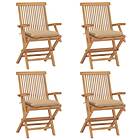 vidaXL Trädgårdsstolar med beige dynor 4 st massiv teak 3065635
