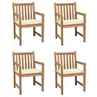 vidaXL Trädgårdsstolar med gräddvita dynor 4 st massiv teak 3073006