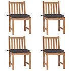 vidaXL Trädgårdsstolar 4 st med dynor massiv teak 3073103