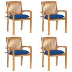 vidaXL Stapelbara trädgårdsstolar med dynor 4 st massiv teak 3073265