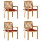 vidaXL Stapelbara trädgårdsstolar med dynor 4 st massiv teak 3073216