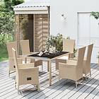 vidaXL Matgrupp för trädgården med dynor 7 delar beige konstrotting 3157572