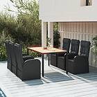 vidaXL Matgrupp för trädgården med dynor 7 delar svart konstrotting 3157601