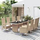 vidaXL Matgrupp för trädgården med dynor 9 delar beige konstrotting 3157573