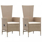 vidaXL Trädgårdsstolar 2 st med dynor konstrotting beige 46063