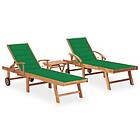 vidaXL Solsäng 2 st med bord och dyna massiv teak 3073176
