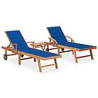 vidaXL Solseng 2 st med bord och dyna massiv teak 3073181