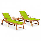 vidaXL Solseng 2 st med bord och dyna massiv teak 3073182