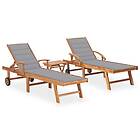 vidaXL Solseng 2 st med bord och dyna massiv teak 3073172