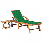 vidaXL Solsäng med bord och dyna massiv teak 3063026