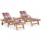 vidaXL Solseng 2 st med bord och dyna massiv teak 3073184
