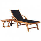 vidaXL Solseng med bord och dyna massiv teak 3063028