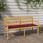 vidaXL Bataviabänk med vinröd dyna 150 cm massiv teak 3100850