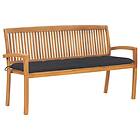 vidaXL Stapelbar trädgårdsbench med dyna 159 cm massiv teak 3063321