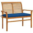 vidaXL Trädgårdsbench med blå dyna 112 cm massiv teak 3062674