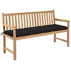 vidaXL Trädgårdsbench med svart dyna 150 cm massiv teak 3062725