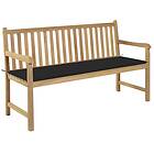 vidaXL Trädgårdsbench med svart dyna 150 cm massiv teak 3062710