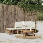 vidaXL Loungegrupp för trädgården med gräddvita dynor 3 delar bambu 3155204