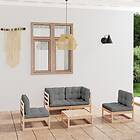 vidaXL Loungegrupp med dynor 5 delar massiv furu 3076434