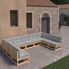 vidaXL Loungegrupp med dynor 9 delar massiv furu 3077194