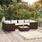vidaXL Loungegrupp för trädgården med dynor 7 delar konstrotting brun 3101946