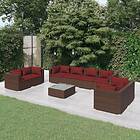 vidaXL Loungegrupp för trädgården med dynor 9 delar konstrotting brun 3102291