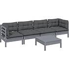 vidaXL Loungegrupp med dynor 5 delar massiv furu 3096156