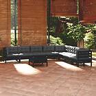 vidaXL Loungegrupp för trädgården med dynor 9 delar svart massiv furu 3096813