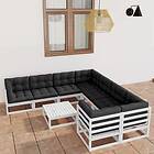 vidaXL Loungegrupp med dynor 9 delar vit massiv furu 3077030