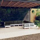 vidaXL Loungegrupp med dynor 10 delar vit massiv furu 3097032