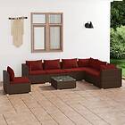 vidaXL Loungegrupp med dynor 8 delar konstrotting brun 3102363