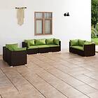 vidaXL Loungegrupp för trädgården med dynor 7 delar konstrotting brun 3102268