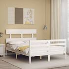 vidaXL Bed Frame med huvudgavel vit 140x190 cm massivt trä 3195072