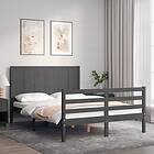 vidaXL Sängynrunko med huvudgavel grå 140x190 cm massivt trä 3194488