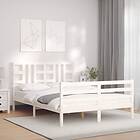 vidaXL Bed Frame med huvudgavel vit 4FT6 dubbel massivt trä 3193897